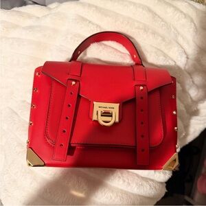 Michael Kors Red Satchel with Gold Accents